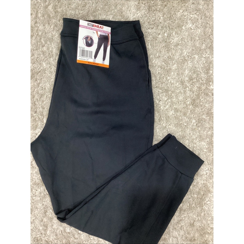 32 Degrees Heat Womens XXL Black Active Tech Stretch Fleece Lined Jogger Pants